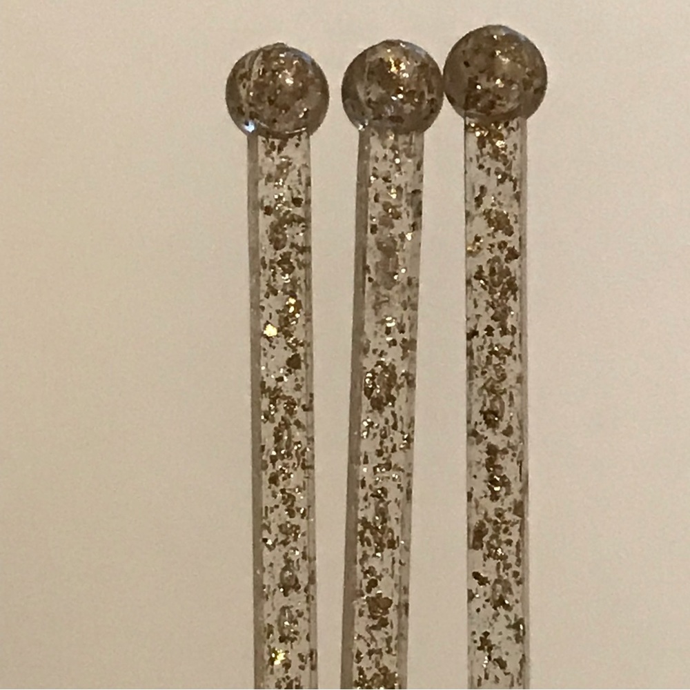 Vintage  9 Swizzle Sticks clear plastic with Gold glitter cocktail bar ware - Picture 6 of 11